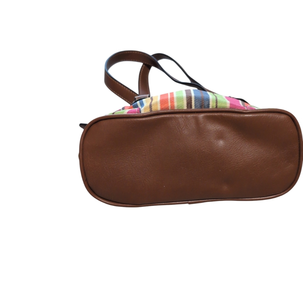 Etienne Aigner Vintage Striped Canvas Shoulder Bag faux Leather Trim Y2K Boho - Picture 4 of 9